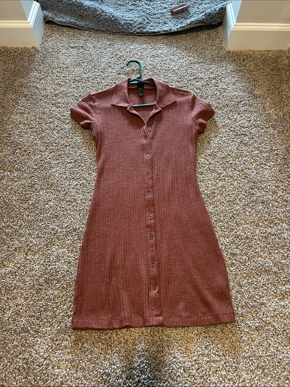 wild fable Ribbed Button-Front Midi Dress in Dusty Rose